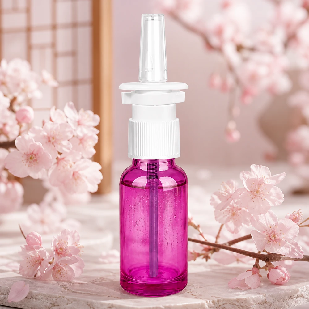 20ml Nasensprayflasche weiß/transparent Standard PurpleLine. UT18/20 Handliche 20ml Sprayflasche in violett mit präzisem Sprühkopf für nasale Medikamente