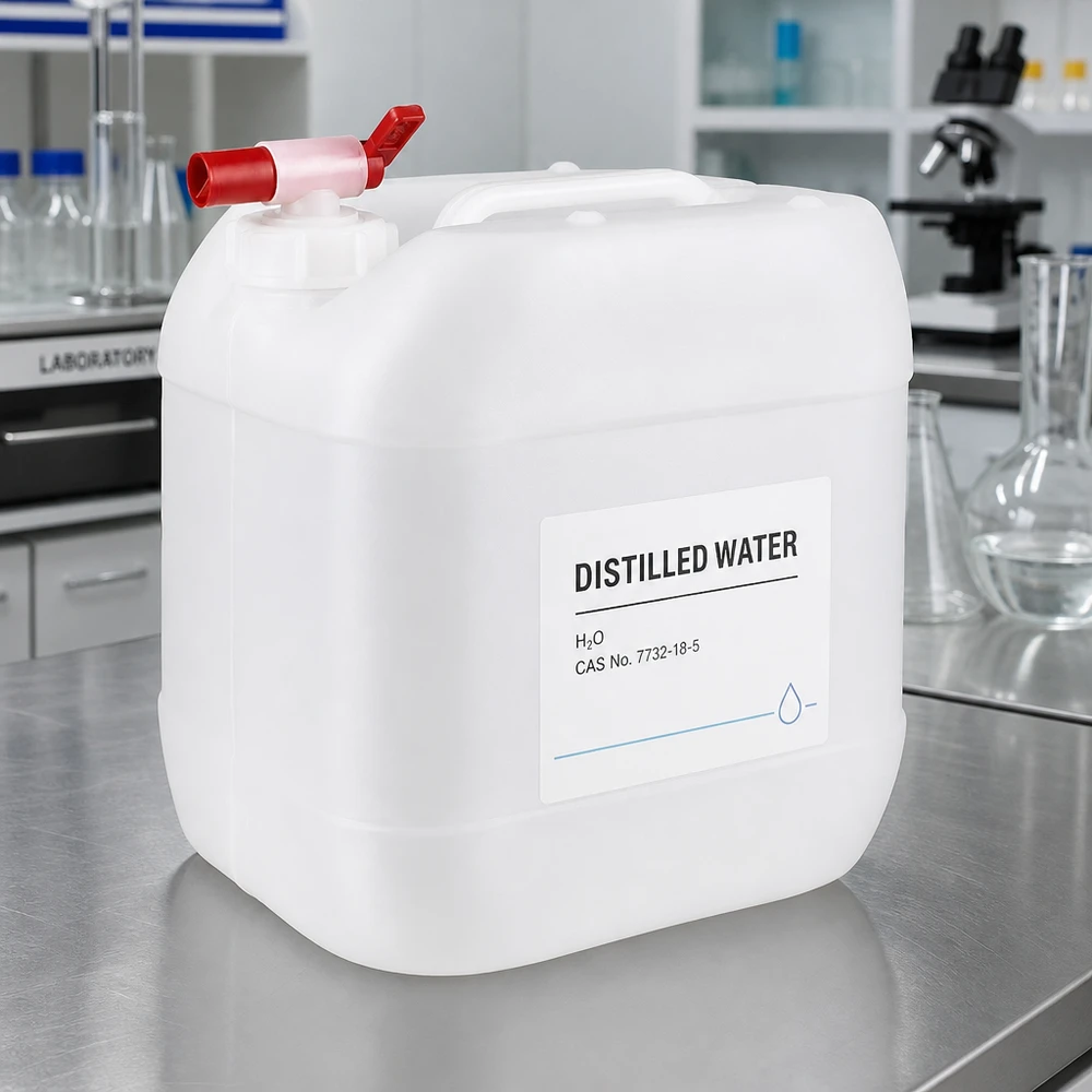 Kanister 15 Liter mit Auslaufhahn Robuster Kunststoffkanister 15L mit Griff und Auslaufhahn im Laborumfeld
