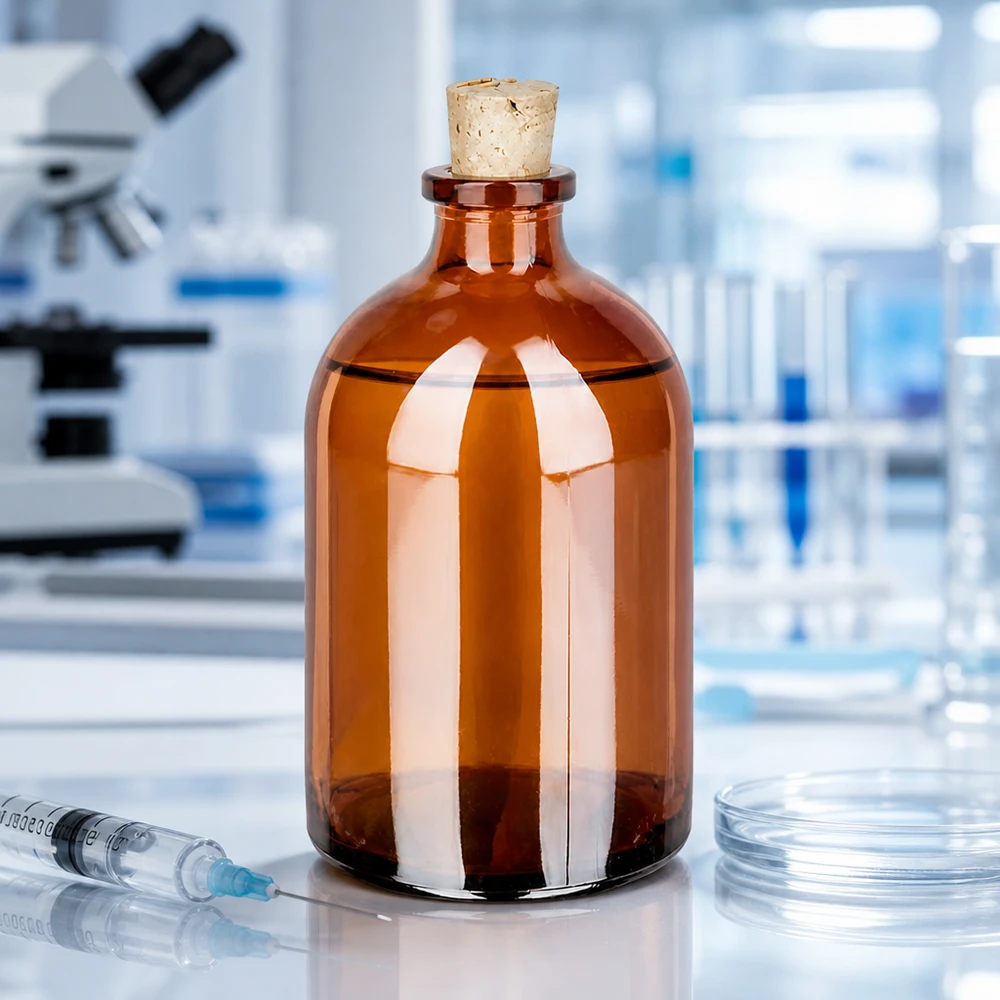 Kompakte Vorratsflasche 100ml mit Kork 11/14mm aus hochwertigem dunkelbraunem Glas