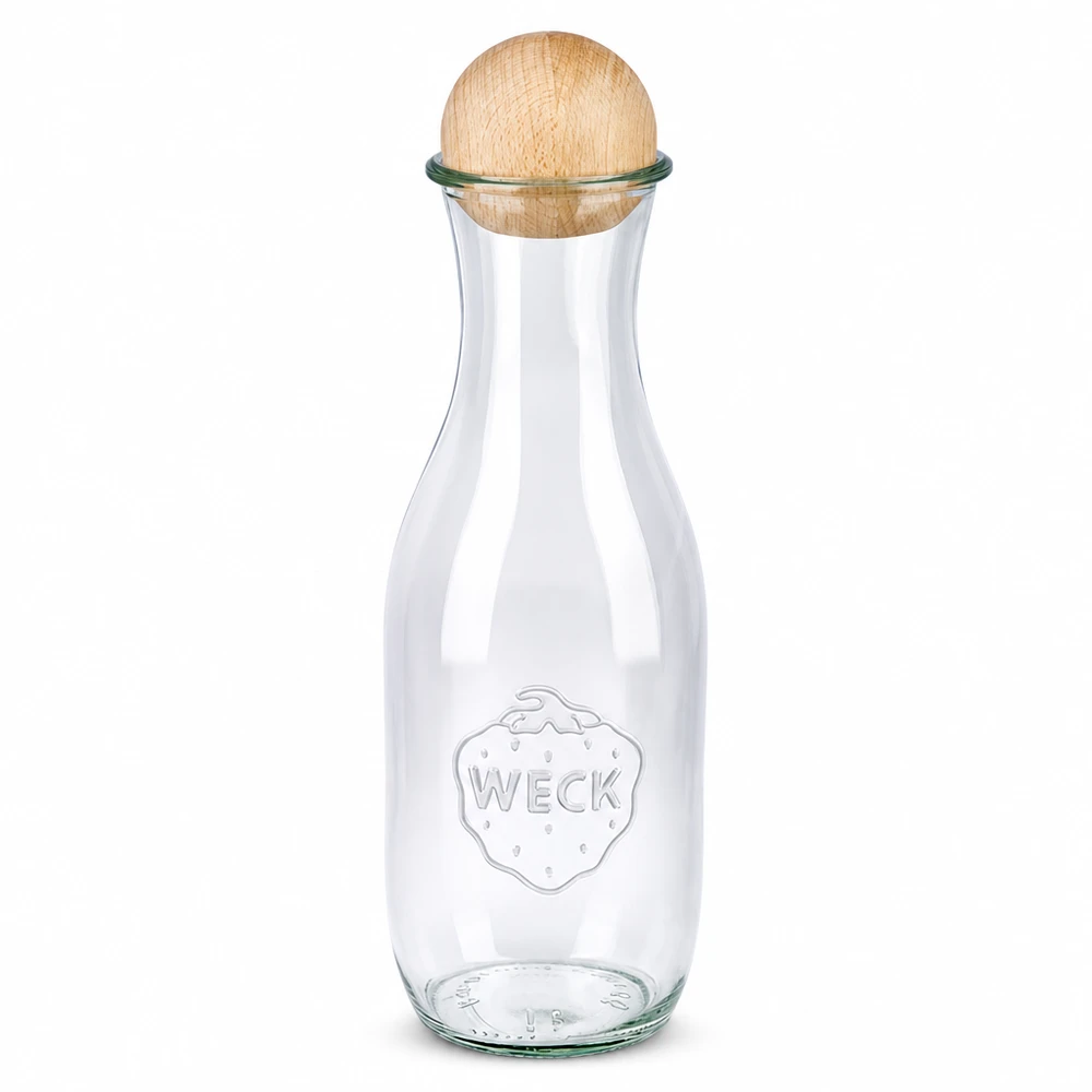 WECK Saftflasche 1062ml RR60 mit Holzkugel Buche Verschluss Glasflasche transparent Einkochen
