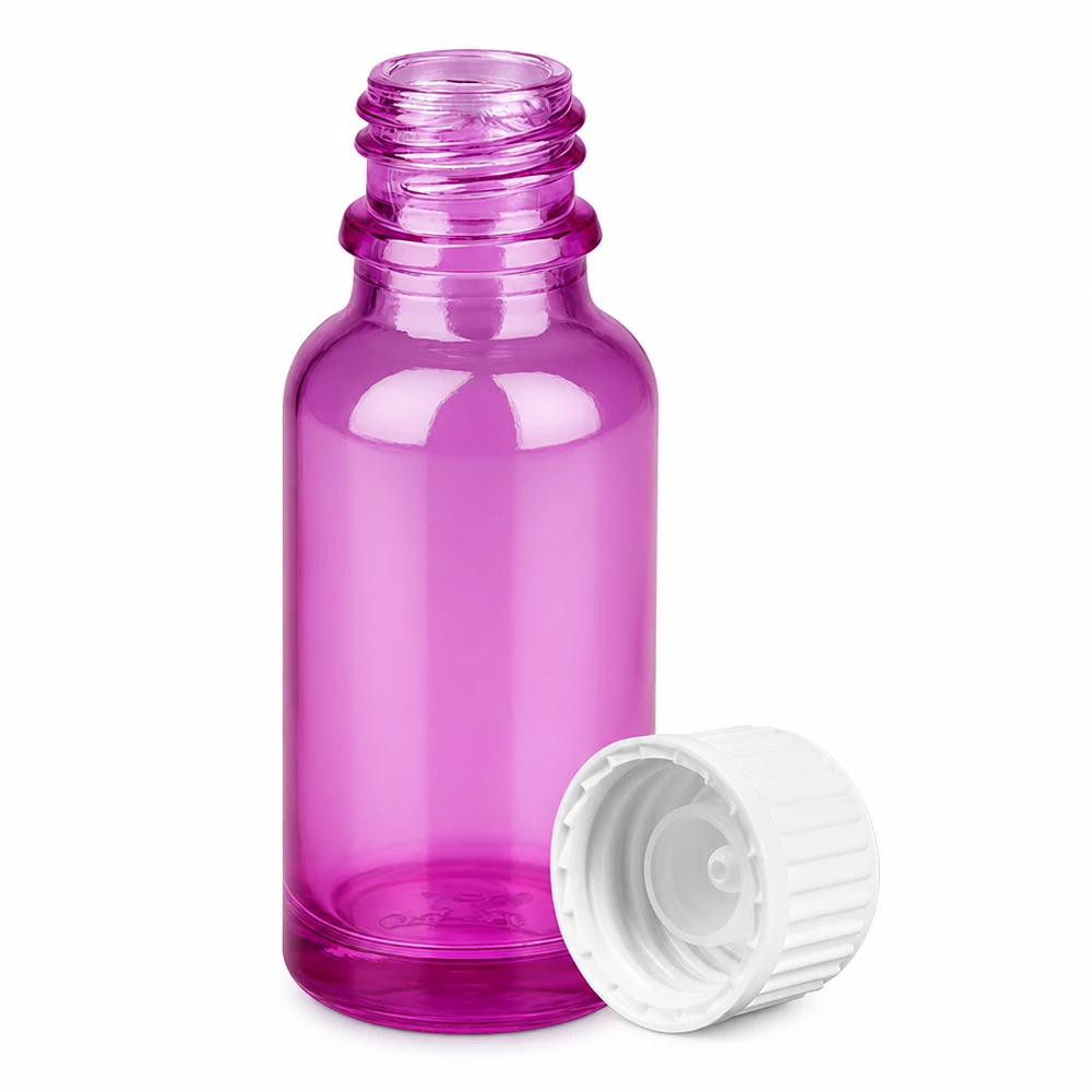 20ml (Globuli)Flasche 3mm Giessring weiß Standard PurpleLine.UT18/20 20ml Flasche aus hochwertigem Glas in Violett für präzise Dosierung von Flüssigkeiten