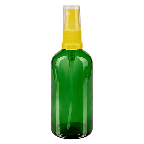 Apothekenflasche grün 100ml Sprayaufsatz gelb Apothekenflasche grün 100ml Sprayaufsatz gelb