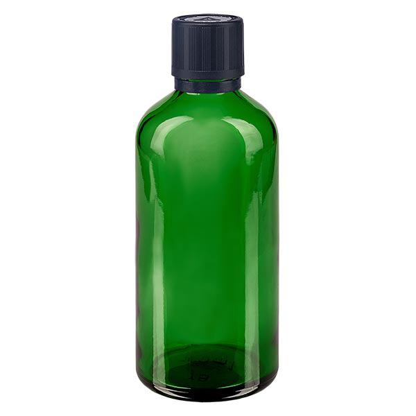 Apothekenflasche grün 100ml Tropfer Premium 1mm schwarz Kindersicherung Blindenwarnsymbol Originalitätsverschluss Apothekenflasche grün 100ml Tropfer Premium 1mm schwarz Kindersicherung Blindenwarnsymbol Originalitätsverschluss