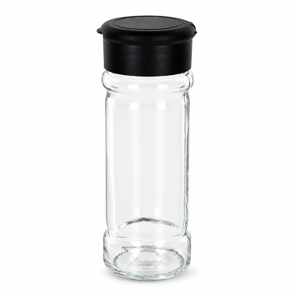 Hochwertiges Borosilikatglas-Salzstreuer 100ml mit mattschwarzem Schraubverschluss