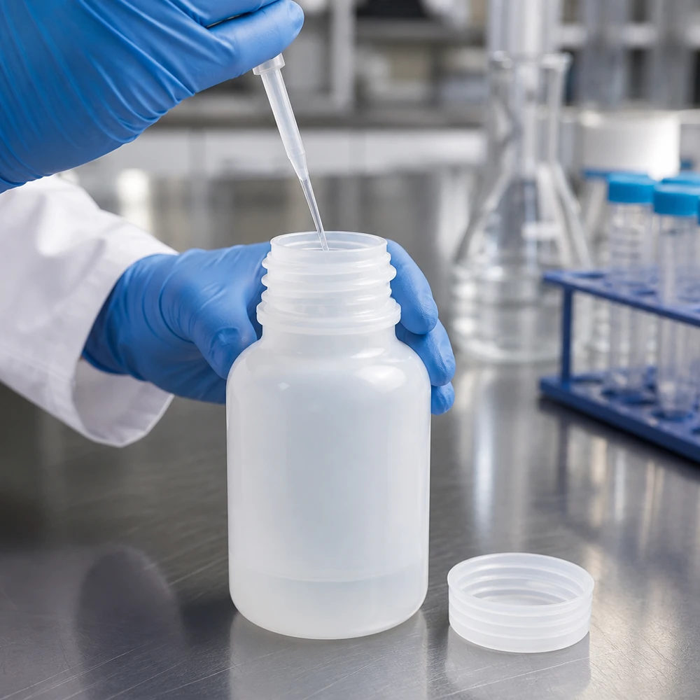 Chemikalienbeständige 100ml Laborflasche Weithals geeignet für Flüssigkeiten und Feststoffe
