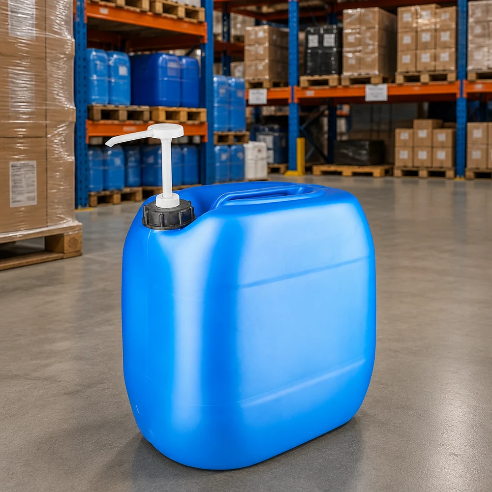 Robuster Kunststoffbehälter 30 Liter blau mit Dosierpumpe zur Flüssigkeitsentnahme