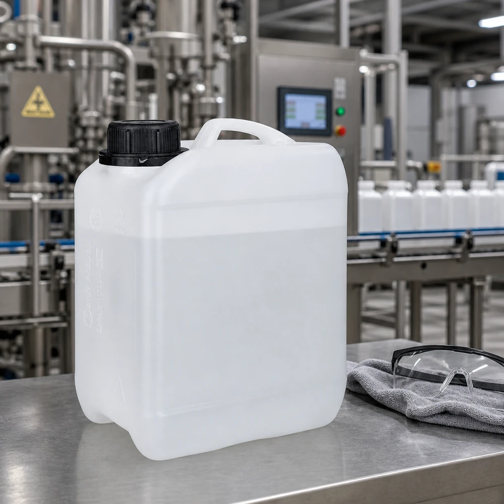 Kanister 2.5 Liter mit Schraubverschluss Originalitätsverschluss Rechteckiger Kleinkanister 2,5 L mit Tragegriff und schwarzem Schraubverschluss für chemische Industrie