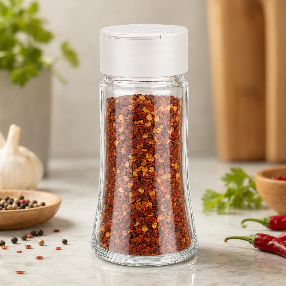 Salz-/Gewürzglas 95ml mit Doppelstreuer weiss Konisch geformtes Gewürzglas 95ml transparentes Glas mit weißem Streuerdeckel Küche