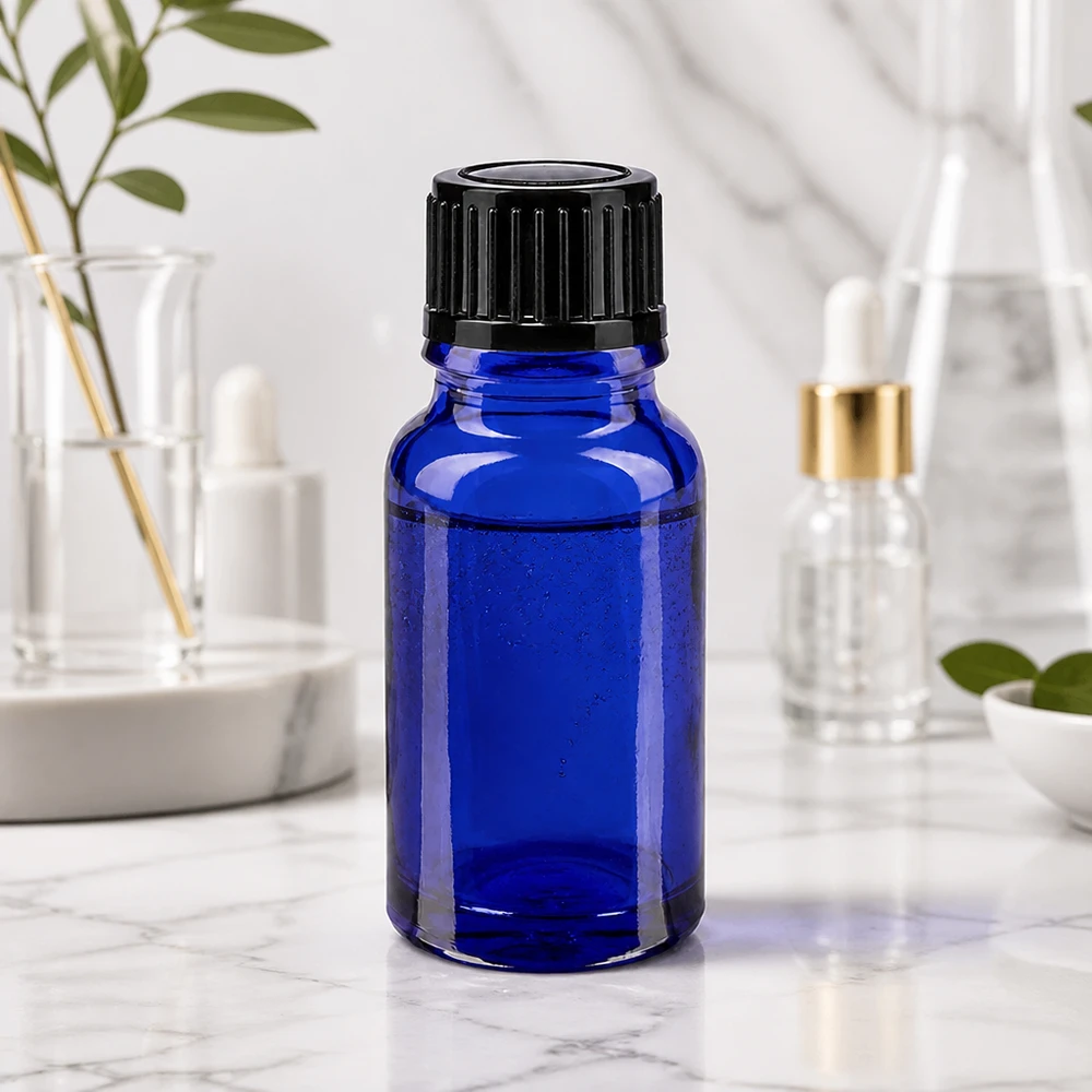 UV-Schutz Apothekerflasche 10ml Kobaltblau mit kindersicherem schwarzem Tropfverschluss