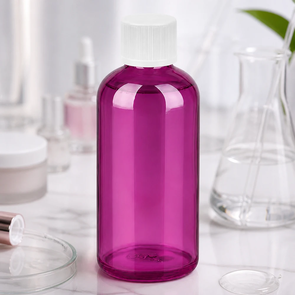 100ml Flasche 11mm Schraubverschluss weiß Standard Kindersicher PurpleLine. UT18/100 Kompakte violette 100ml Flasche mit dichtem Verschlusssystem für sichere Aufbewahrung
