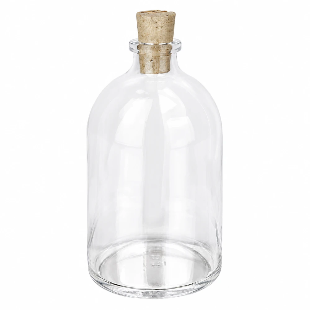 Runde Klarglasflasche 100ml mit passendem Korken 11/14mm in klassischer Apothekerform