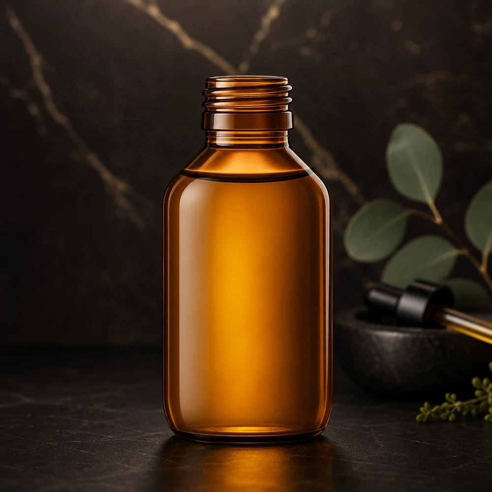 Medizinglas 100ml in Braun mit PP28 Schraubgewinde für präzise Dosierung ohne Kappe