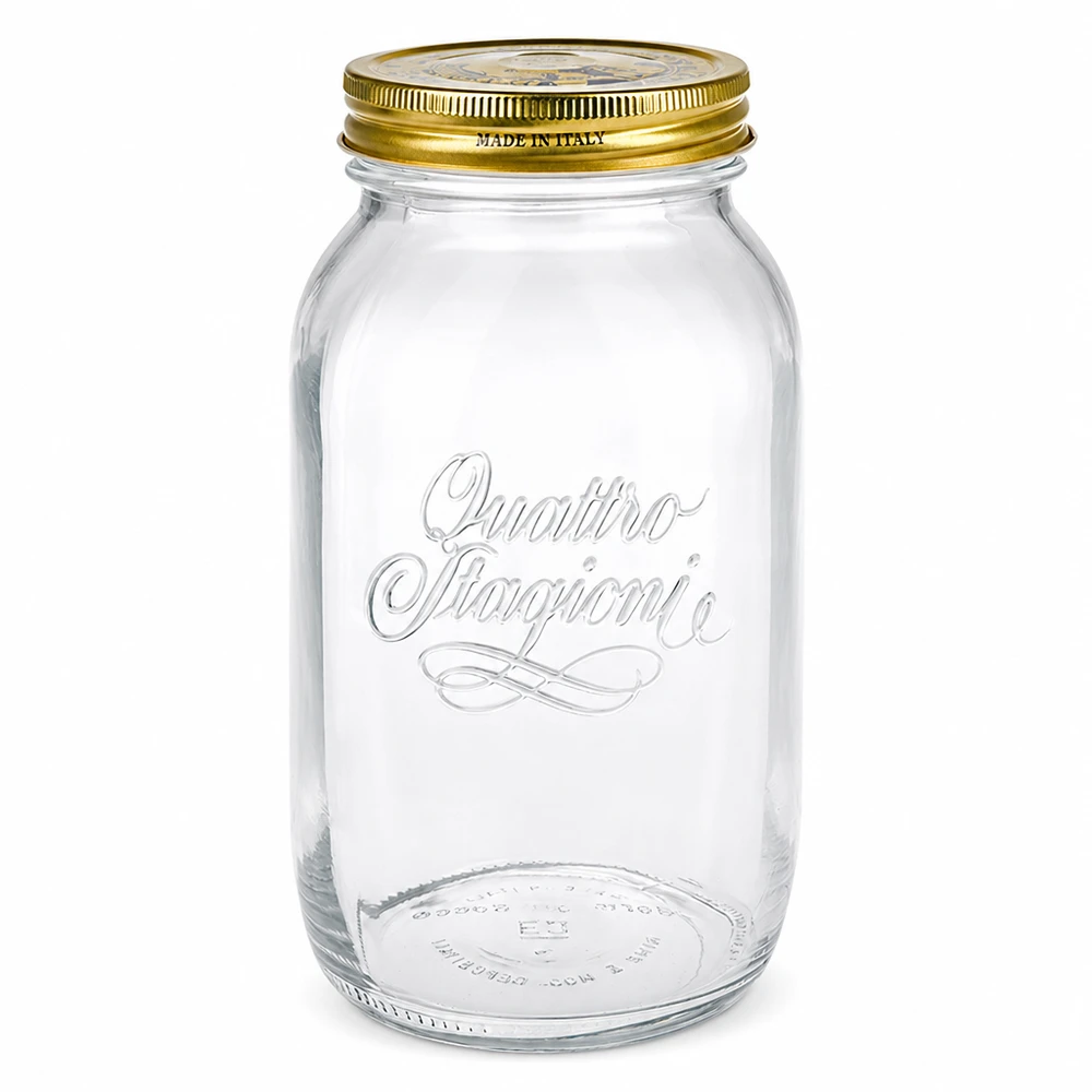 1500ml Rundglas "Quattro Stagioni" mit Deckel Quattro Stagioni 1500ml Einmachglas mit goldenem Deckel für Konservierung und Aufbewahrung Made in Italy