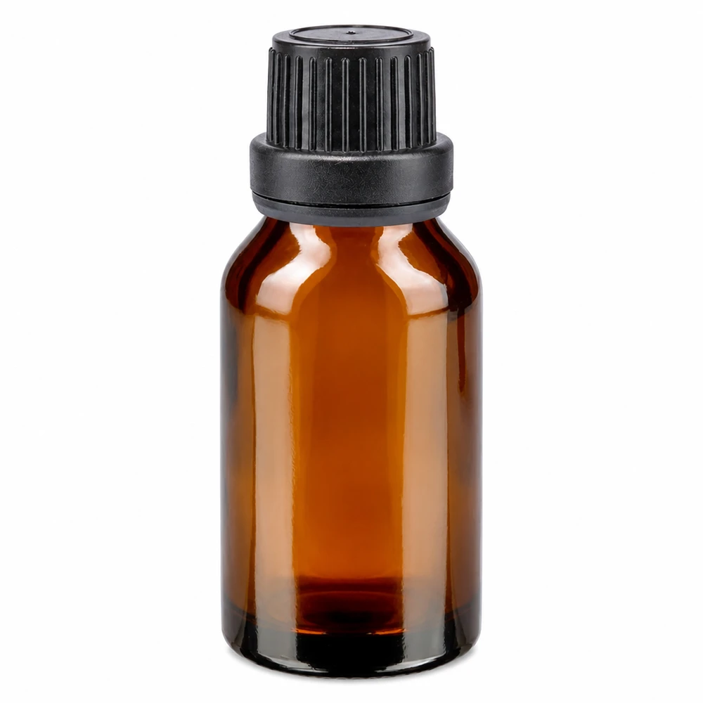 15ml Braunglasflasche mit schwarzer Originalverschluss-Kappe und Präzisionstropfer 2mm
