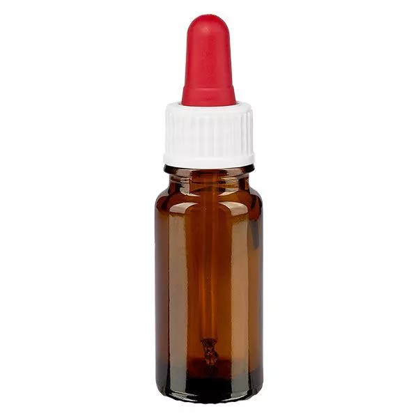 Apothekenflasche braun 10ml Pipette weiß/rot Standard Apothekenflasche braun 10ml Pipette weiß/rot Standard