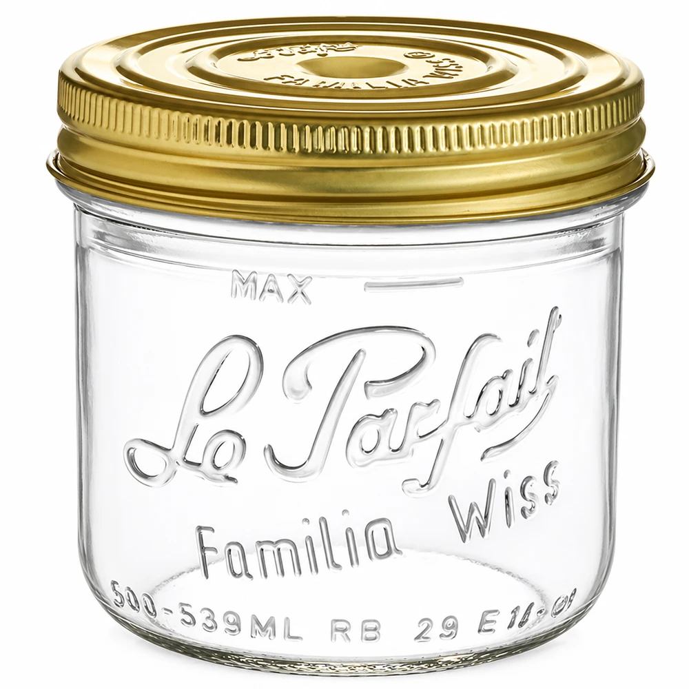 539ml Sturzglas Familia Wiss mit goldenem Schraubdeckel Le Parfait Einmachglas für Konservierung