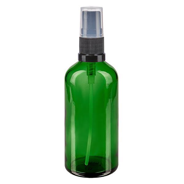 Apothekenflasche grün 100ml Sprayaufsatz schwarz Apothekenflasche grün 100ml Sprayaufsatz schwarz
