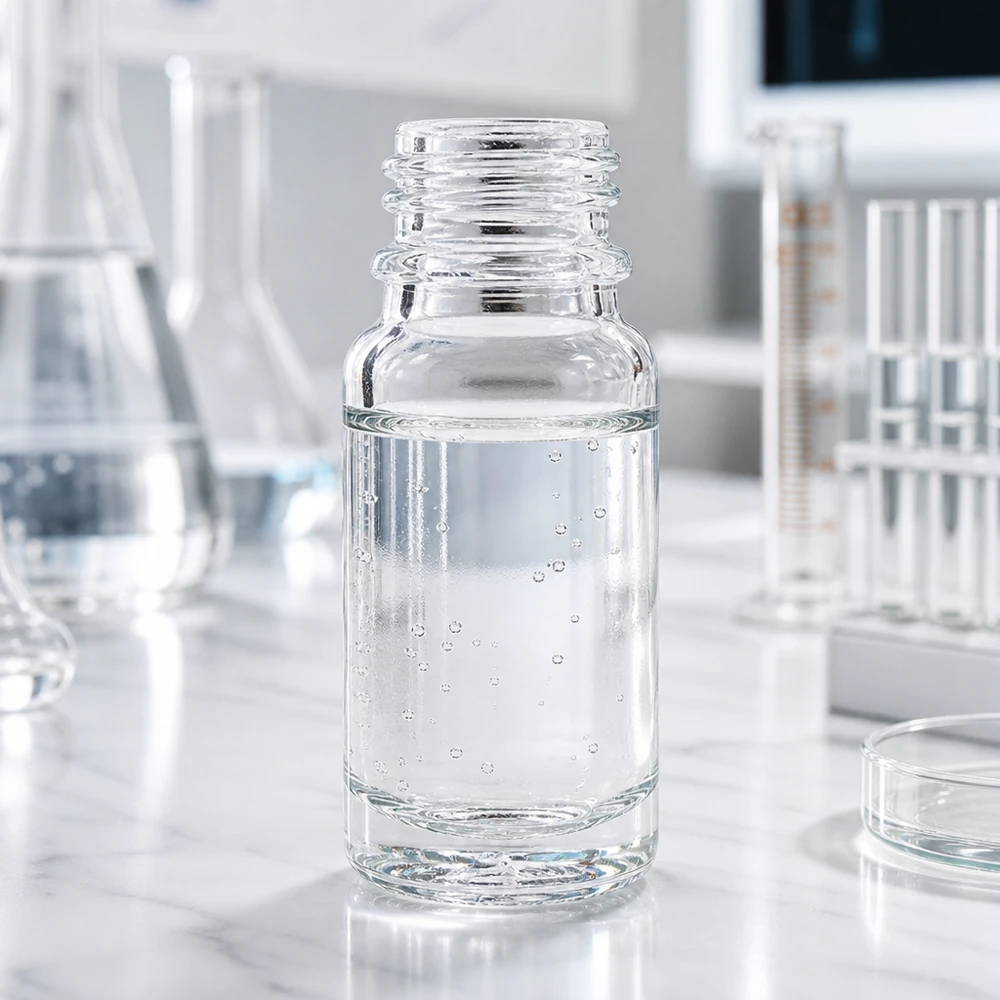 Detailansicht des DIN18 Schraubgewindes einer 10ml Apothekenflasche ClearLine von UNiTWIST