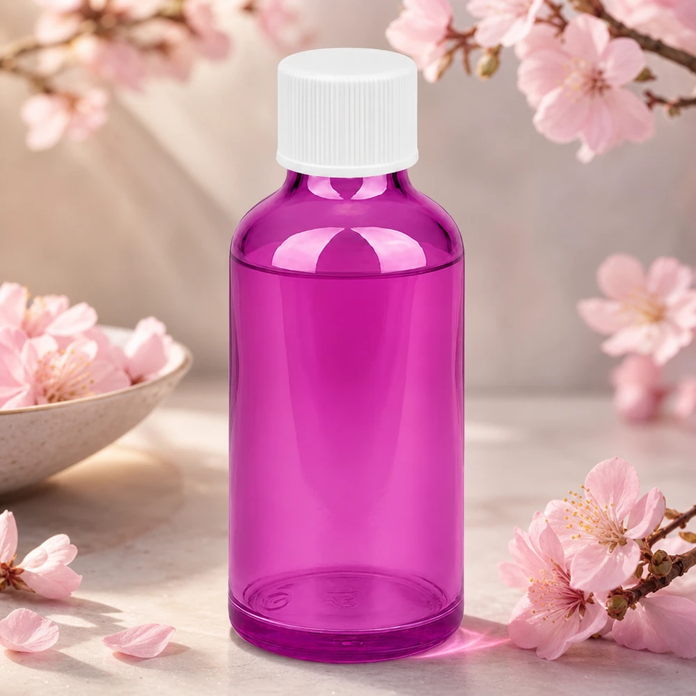 50ml Flasche 11mm Schraubverschluss weiss Standard PurpleLine UT18/50 Praktische 50ml Glasflasche in Lila-Ton mit Standardverschluss für mobile Kosmetikanwendungen