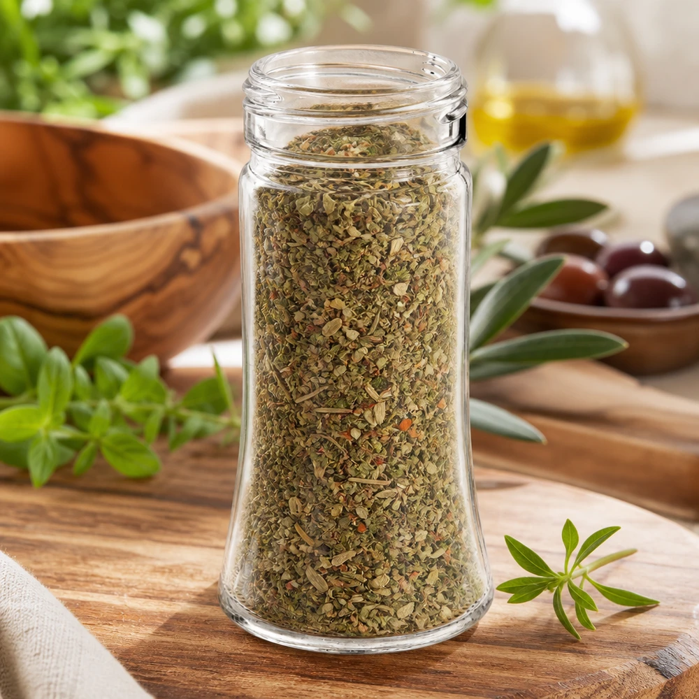 Zylindrisches Klarglas 95ml mit Gewinde 41mm für Oregano und mediterrane Gewürze