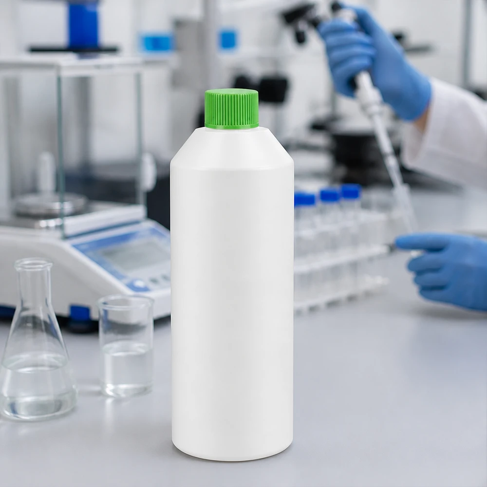 Apothekerflasche aus HDPE 250ml weiß mit kindersicherem grünem Verschluss