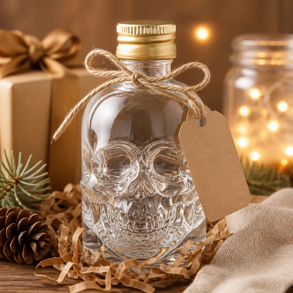 50ml Glasflasche "Hector" + Schraubverschluss gold UNiTWIST 50ml Sammlerflasche Hector aus Glas mit aufwendigem Totenkopf-Design und Golddeckel