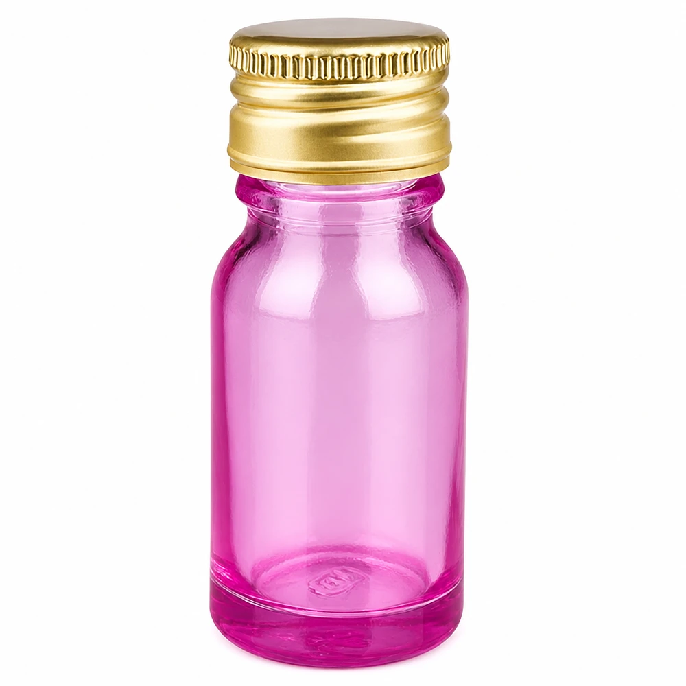 10ml Flasche 11mm Schraubverschluss Alu-Gold Standard PurpleLine. UT18/10 Hochwertige Glasflasche 10ml aus lila Glas mit Premium Aluminiumverschluss in Goldoptik
