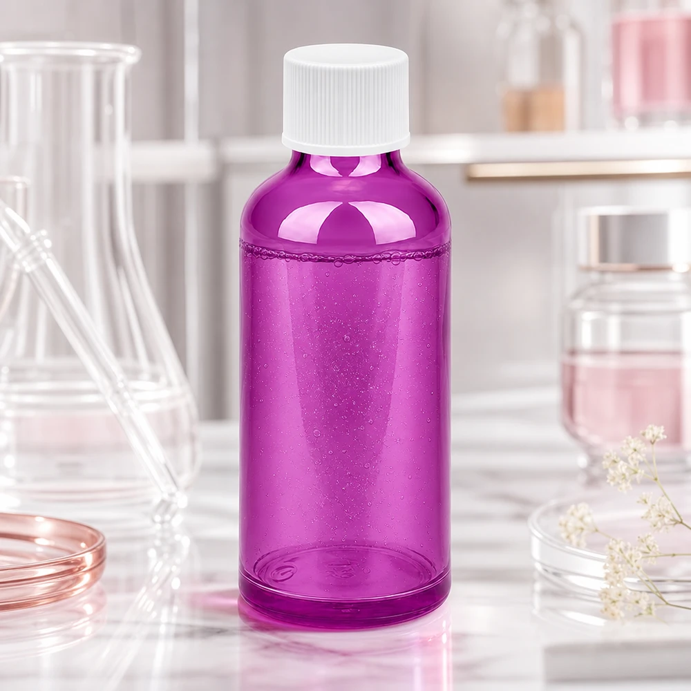 50ml Flasche 11mm Schraubverschluss weiss Standard PurpleLine UT18/50 Elegante purpurfarbene 50ml Glasflasche mit weißem Deckel für professionelle Anwendungen