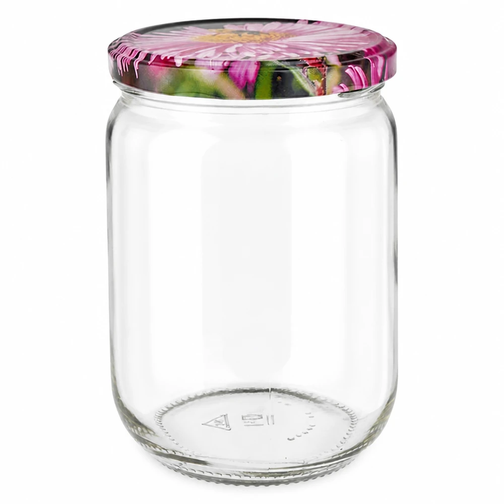 Rundglas 555ml mit pinkem Blütendeckel UniTwist perfekt zum Einkochen und Konservieren