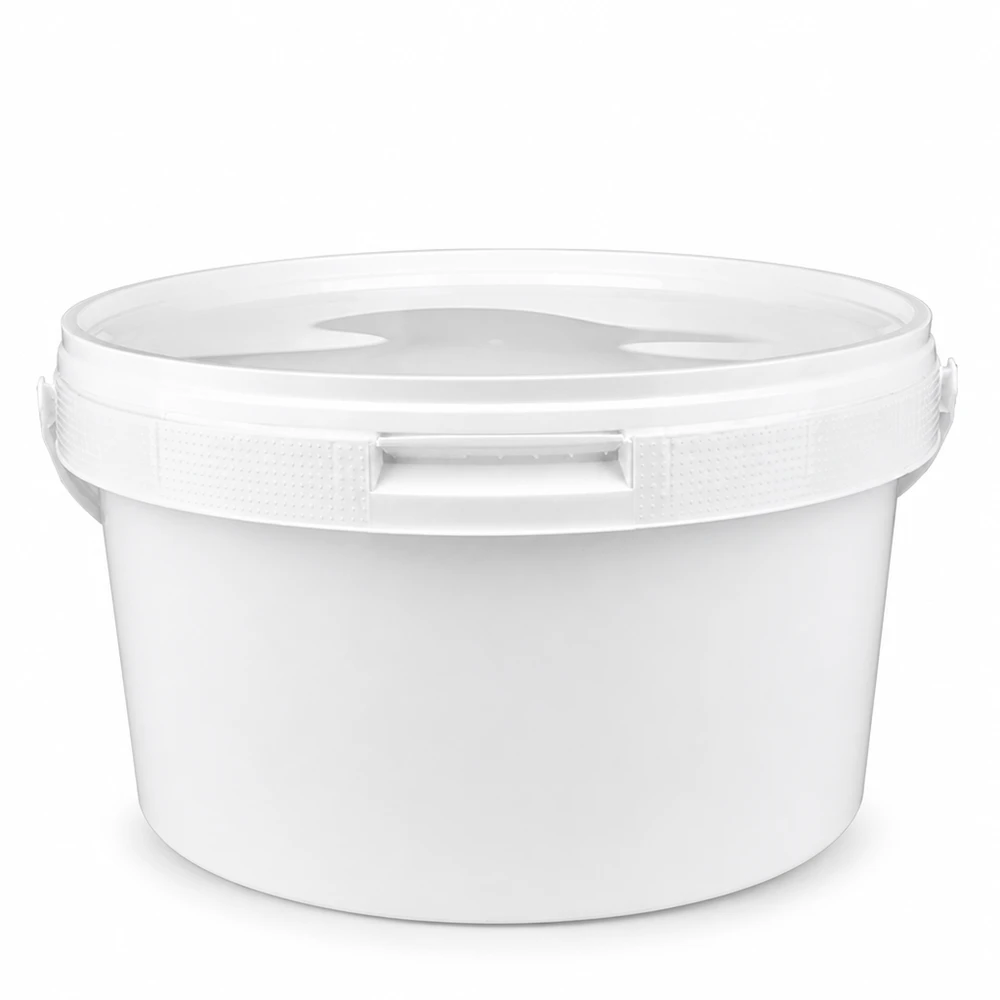 Eimer 3.5L aus weißem Kunststoff Polypropylen mit Deckel Kleiner weißer Plastikeimer 3,5 Liter mit Deckel und Griffmulde aus robustem PP