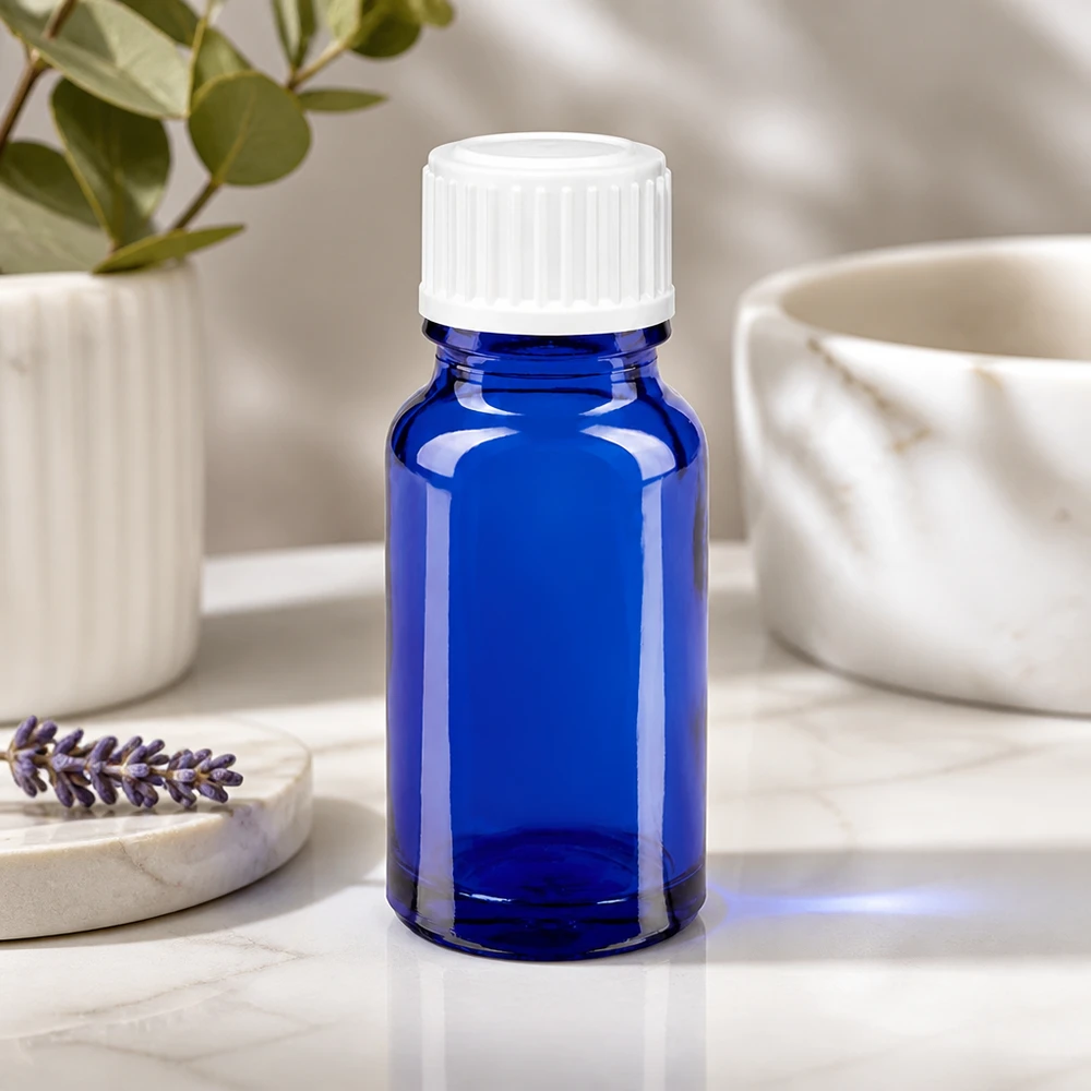 Apothekenflasche blau 10ml Schraubverschluss weiß Standard Kobaltblaue Schutzglasflasche 10ml UV-beständig mit weißem SV STD Verschluss