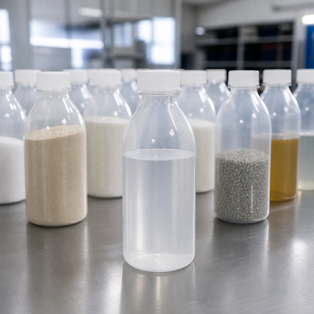 250ml Schraubflasche, Enghals Laborflasche Sammlung von 250ml Enghals Schraubflaschen mit weißen Deckeln für verschiedene Laborproben