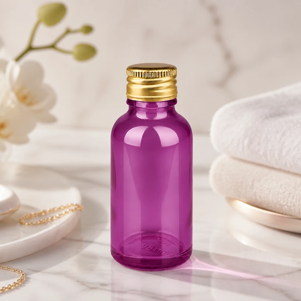 30ml Flasche 11mm Schraubverschluss Alu-Gold Standard PurpleLine. UT18/30 Hochwertige 30ml Glasflasche für DIY-Kosmetik und Hautpflege mit praktischem 11mm Schraubverschluss