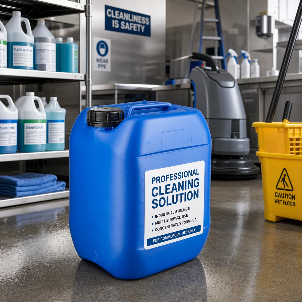 Rechteckiger 10 Liter Kanister blau mit griffigem Tragegriff und OV Verschluss