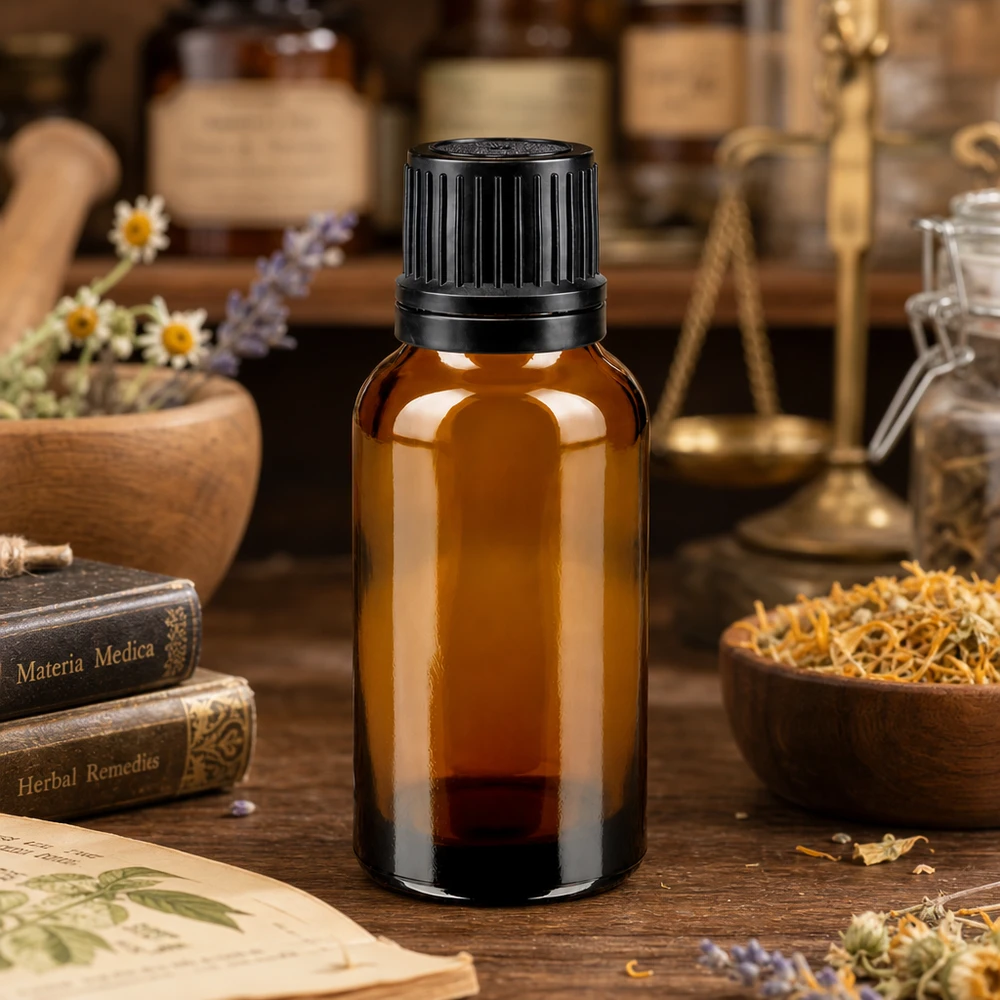 Apothekenflasche braun 20ml Schraubverschluss schwarz Giessring Originalitätsverschluss Braune Apothekerflasche 20ml schlanke Zylinderform mit 8mm Mündung und OV-Schraubdeckel
