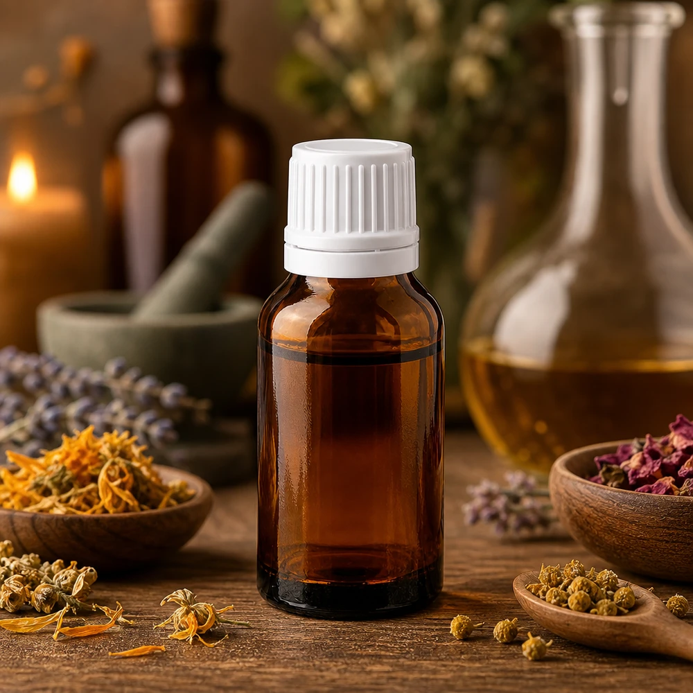 Lichtschutzflasche 30ml aus Apothekerglas mit weißem Schraubdeckel für Naturheilkunde