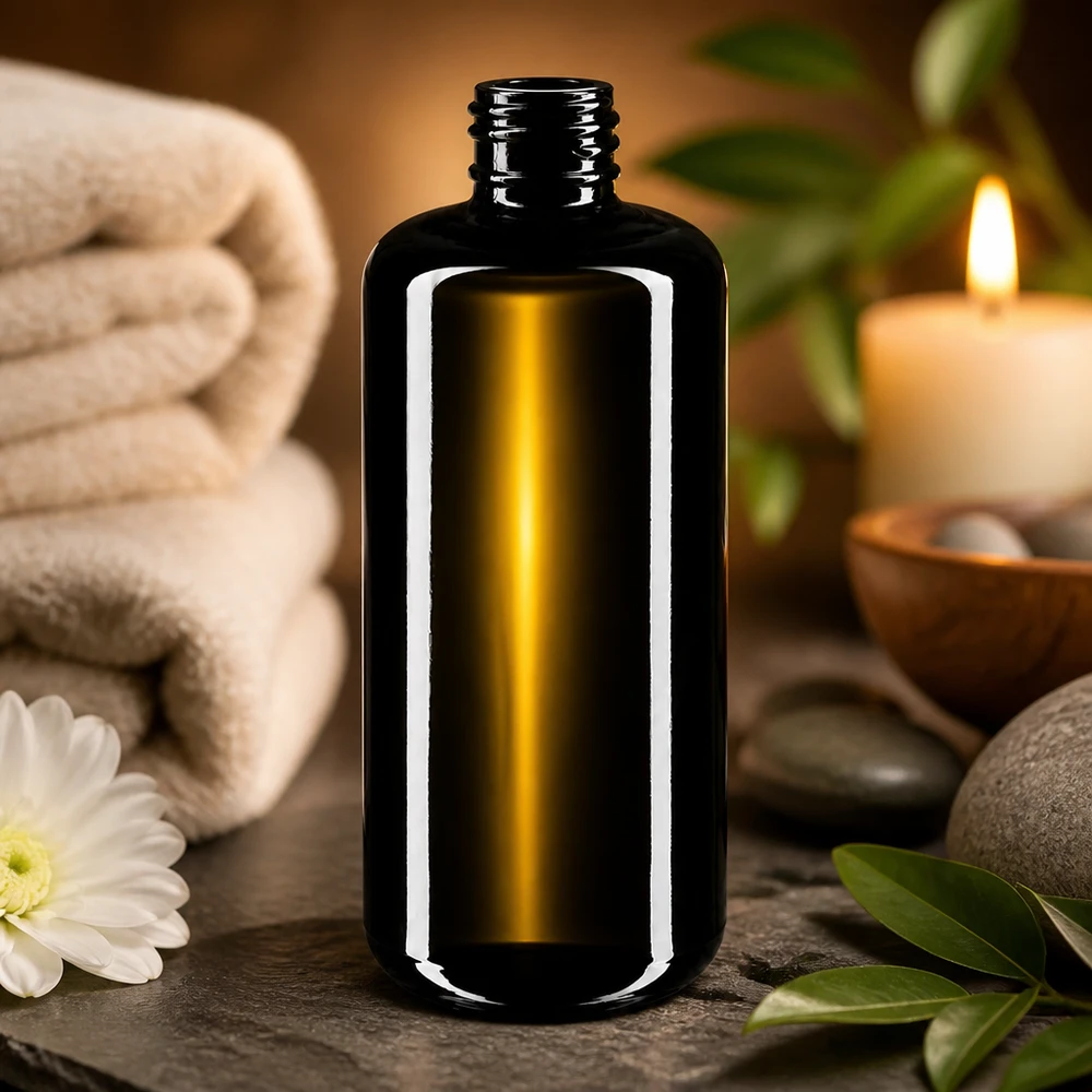 Nachhaltige 200ml Draco Glasflasche aus recyclebarem Miron Violettglas für umweltbewusste Kosmetikmarken