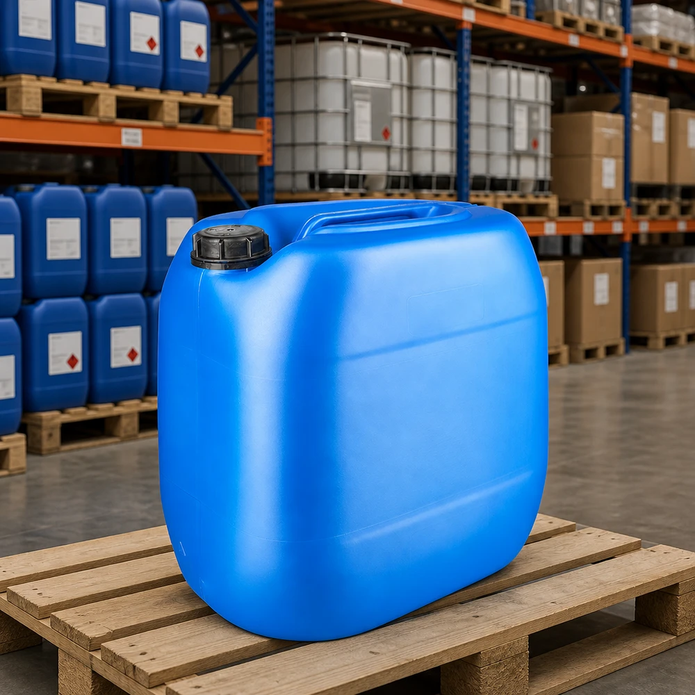 Stapelbarer Kunststoffkanister 30 Liter blau mit ergonomischem Tragegriff und OV-Verschluss