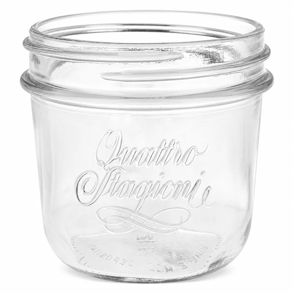 200ml Quattro Stagioni Einmachglas aus klarem Glas mit geprägtem Logo ohne Deckel für Konservierung und Aufbewahrung