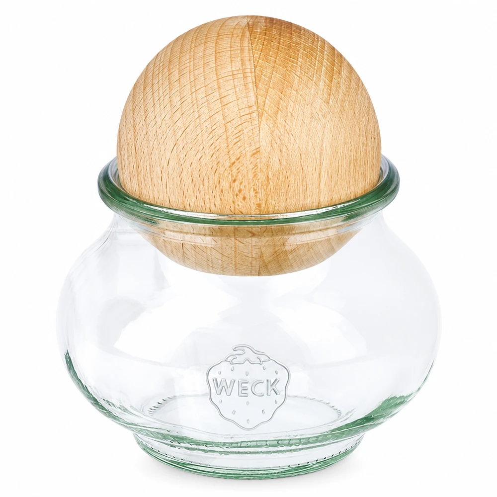 220ml WECK Schmuckglas RR60 mit Holzkugel aus Buche als Deckel, transparentes Vorratsglas mit Holzverschluss