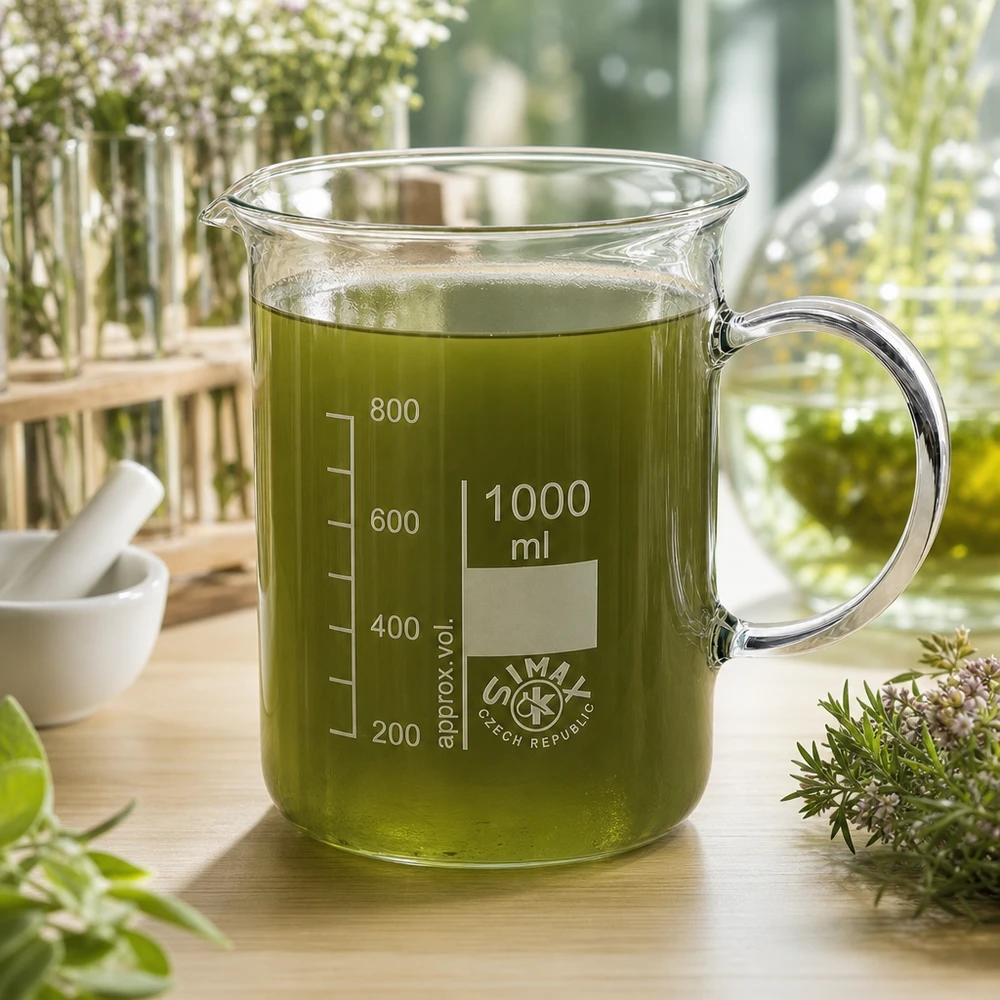 Becherglas 1000ml Borosilikatglas, mit Henkel 1000ml Laborbecherglas mit Henkel für Kräuteraufgüsse und naturheilkundliche Anwendungen