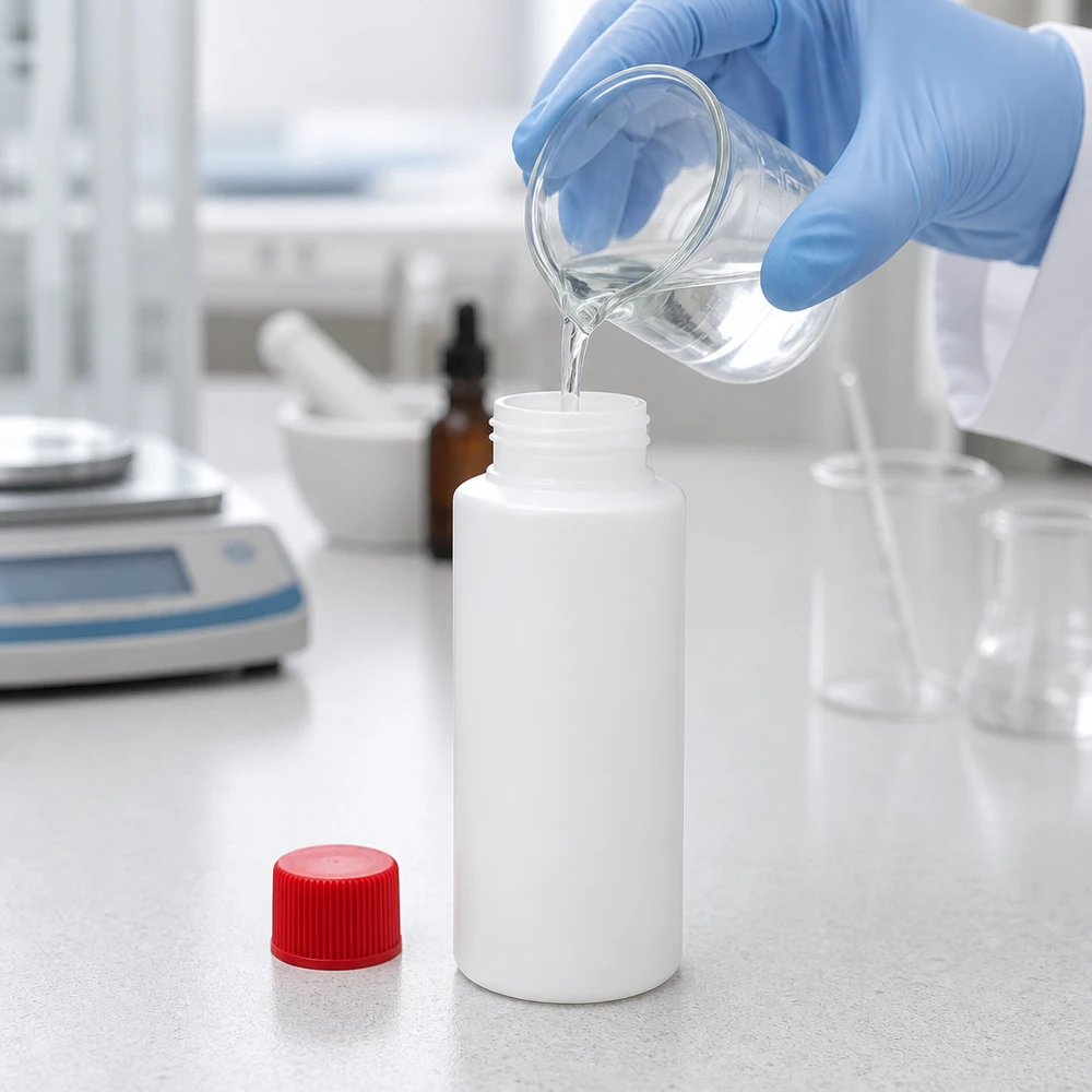 Kleine weiße Weithalsflasche 30ml aus HDPE mit rotem Originalitätsverschluss für Pharmazie