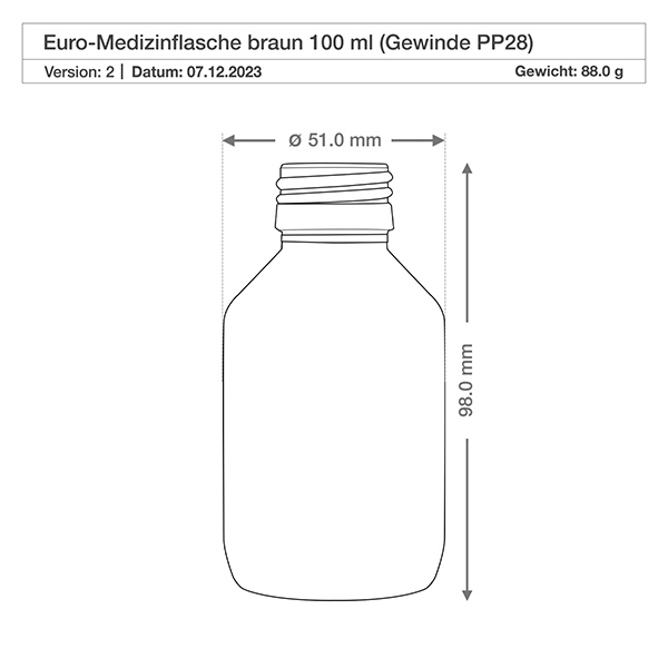 100ml Medizinflasche braun, Pumpzerstäuber schwarz ApoGlas 100ml Medizinflasche braun praktisches Format für Dosierung flüssiger Arzneimittel PP28