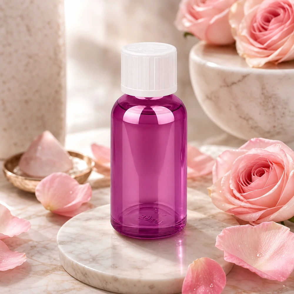 30ml Flasche 11mm Schraubverschluss weiß Standard Kindersicher PurpleLine UT18/30 30ml Laborflasche in Purple-Line Qualität mit auslaufsicherem weißem Verschlusssystem