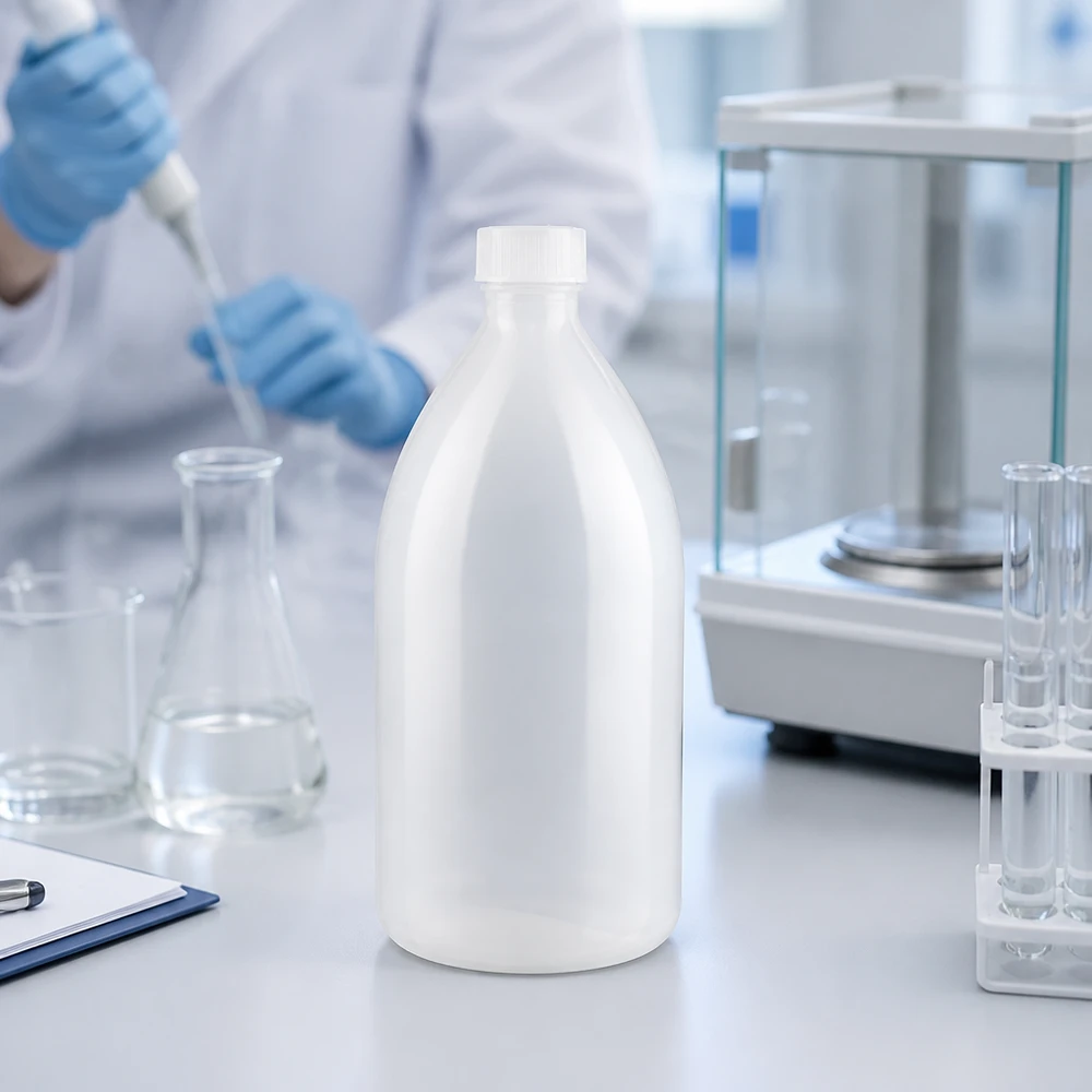 1000ml Schraubflasche, Enghals Laborflasche Rundschulterflasche 1000ml Enghals für chemische Laboranwendungen mit Pipette und Präzisionswaage