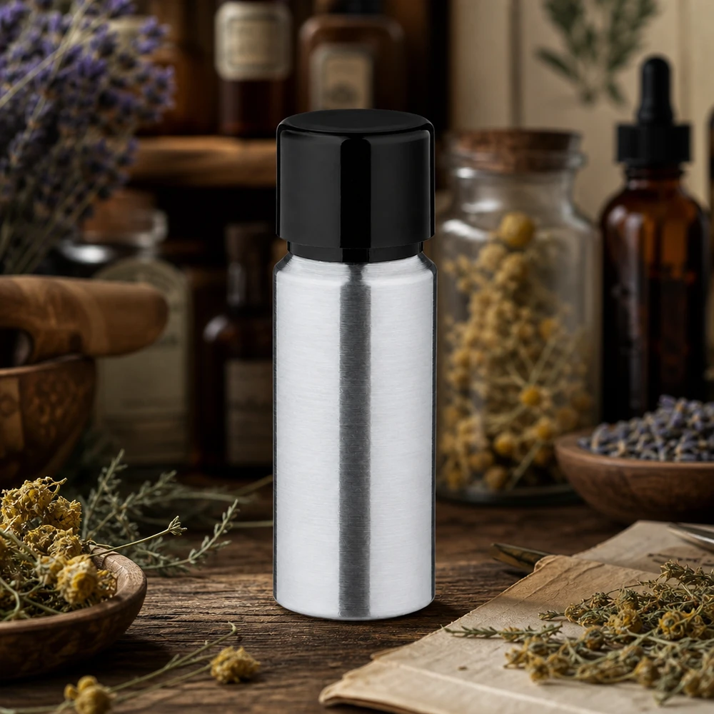 20ml geschliffene Aluflasche mit Schraubkappe Zylindrische 20ml Aluflasche mit geschliffenem Finish und dichtem Verschluss für flüssige Produkte