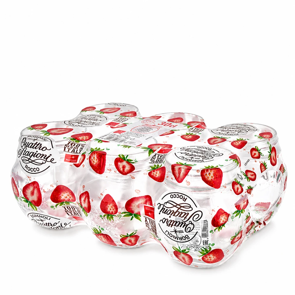 300ml Rundglas Quattro Stagioni mit Erdbeer-Deckel Einmachglas Set italienische Glaskonserven