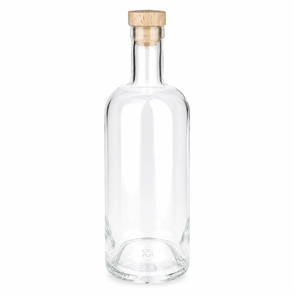 750ml Glasflasche "Attila" mit Holzgriffkorken UNiTWIST® 750ml Glasflasche Emma mit Holzgriff-Korken UNiTWIST transparent leer Produktfoto vor weißem Hintergrund