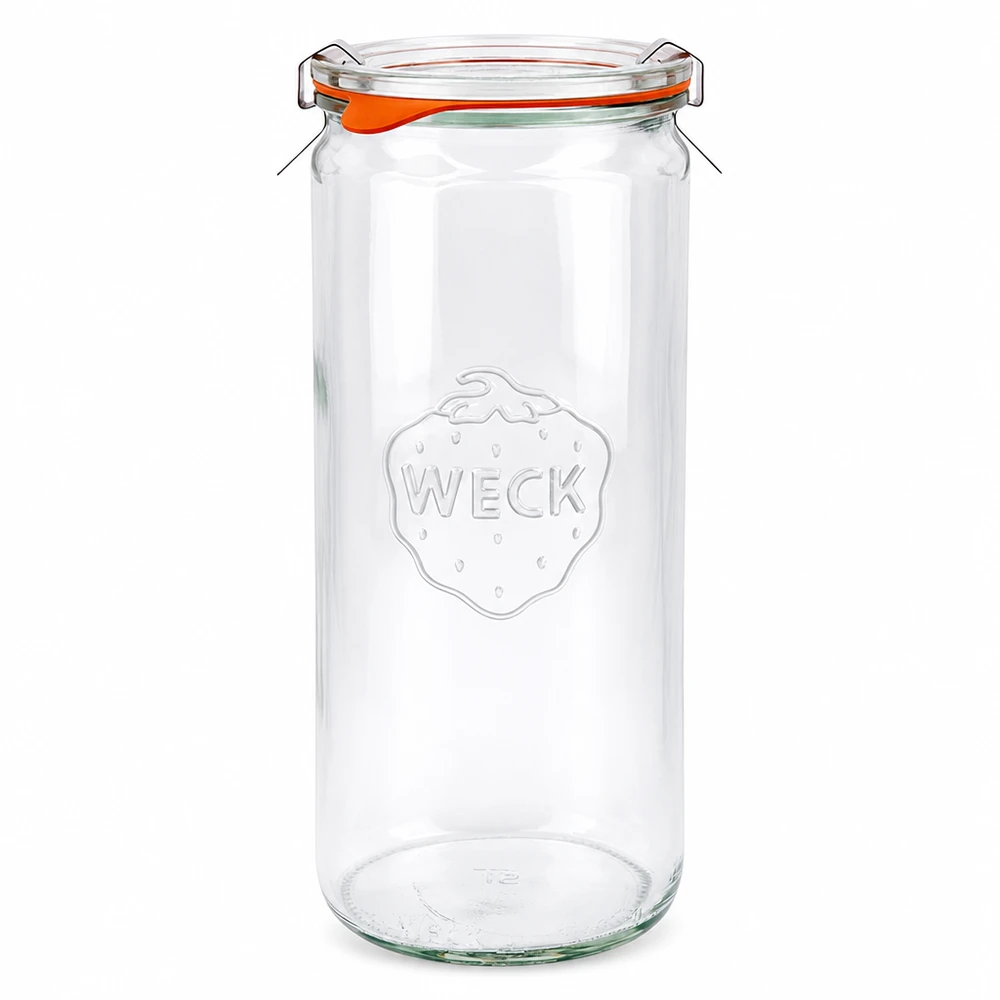 WECK Einmachglas 1040ml Zylinderglas mit Glasdeckel Gummiring und Klammern komplett Set RR80