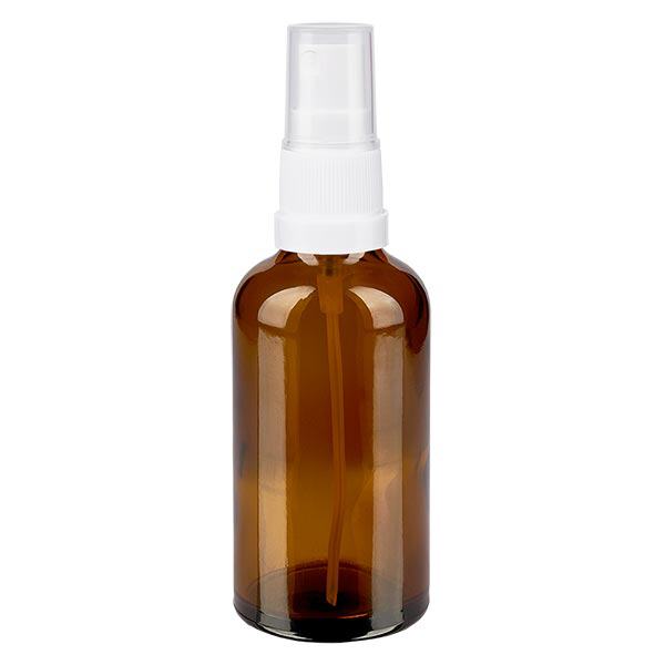 Apothekenflasche braun 50ml Sprayaufsatz weiß Apothekenflasche braun 50ml Sprayaufsatz weiß